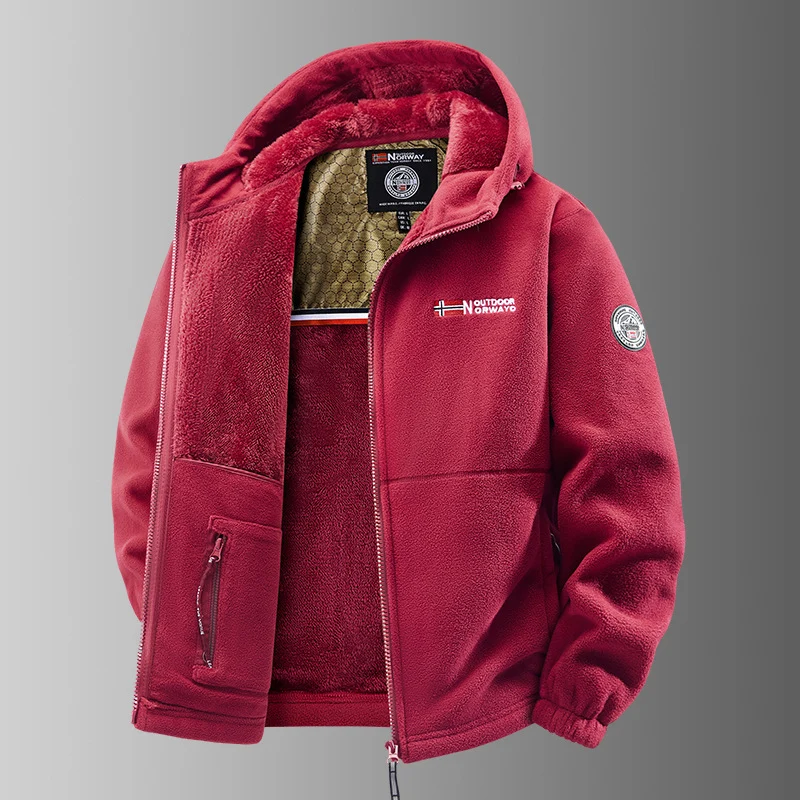 Herren Kuschelige Fleece‑Kapuzenjacke mit Teddyfutter, windabweisend und Reißverschlusstaschen Nord Taschen