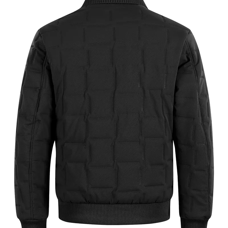 Herren Kurz geschnittene gesteppte Bomberjacke mit Rippenkragen, Druckknopfleiste und geometrischem Quilt Nord Taschen