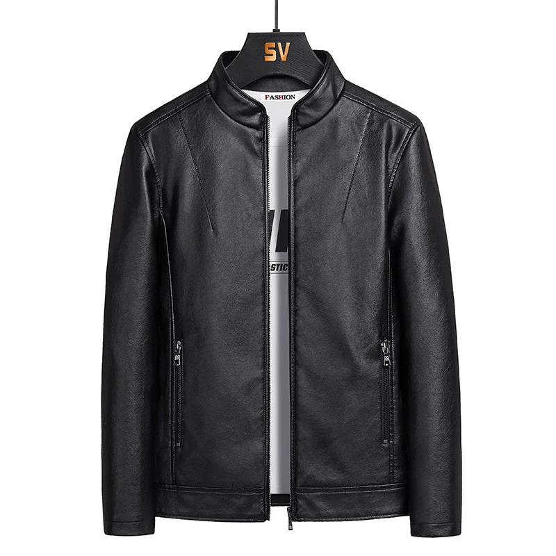 Herren Schlanker Kunstleder‑Blouson im Urban‑Moto‑Minimalstil mit Stehkragen und verdecktem Reißverschluss Nord Taschen