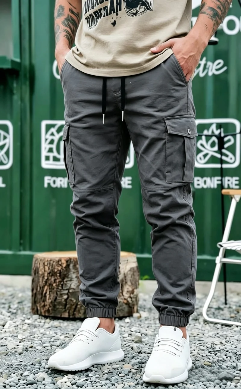 Herren Tapered Cargo-Jogginghose mit elastischem Saum, Kordelzug & Multifunktions‑Taschen Nord Taschen