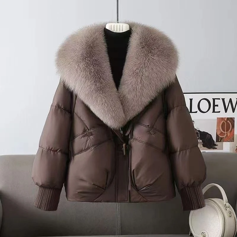 Damen nan kurze wattierte Steppjacke mit voluminösem Kunstfellkragen und Taillenzug Nord Taschen