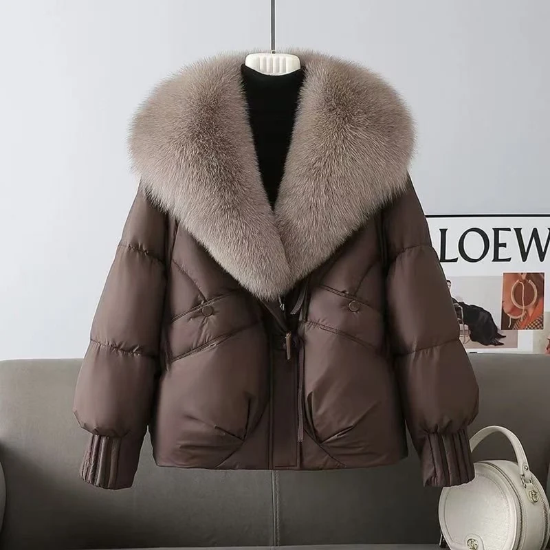 Damen nan kurze wattierte Steppjacke mit voluminösem Kunstfellkragen und Taillenzug Nord Taschen