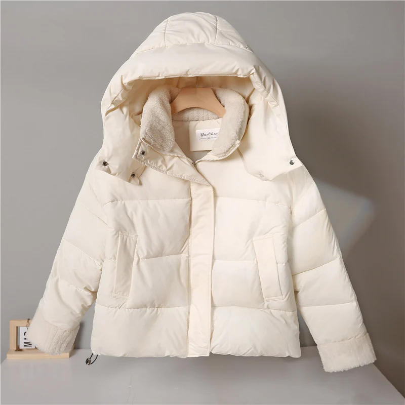 Damen nan kurze wattierte Jacke mit hochschließendem Teddykragen, Fleece-Innenfutter und verstellbarem Saum Nord Taschen