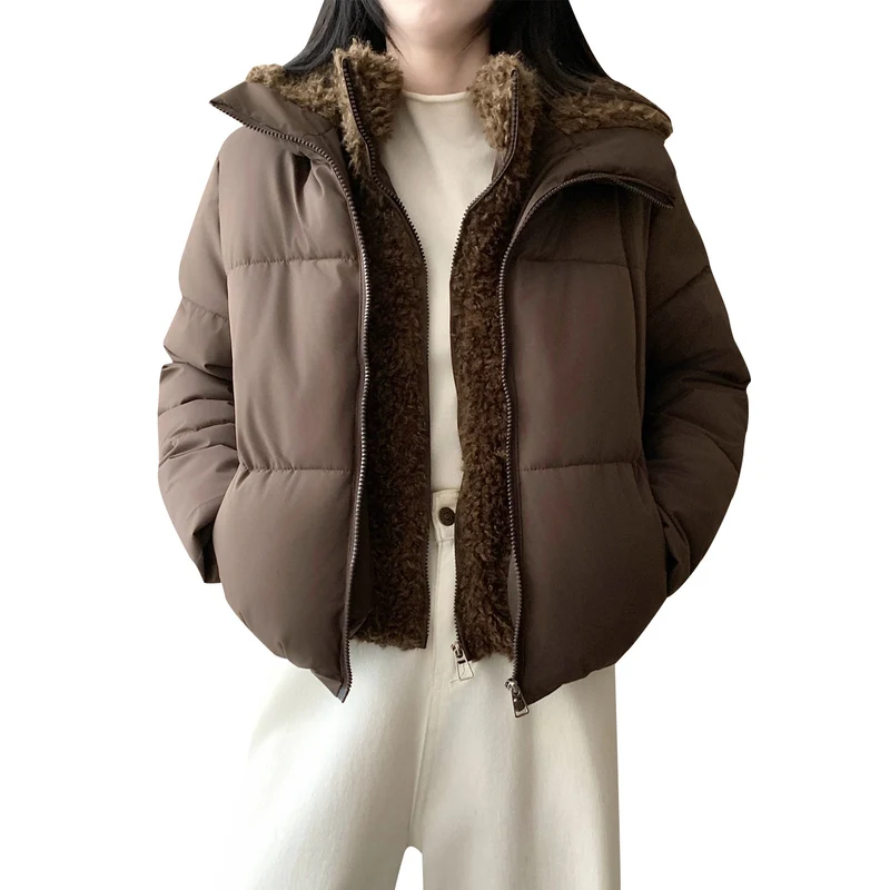Damen nan kurze wattierte Doppeljacke mit abnehmbarem Teddy-Innenfutter und hohem Stehkragen Nord Taschen