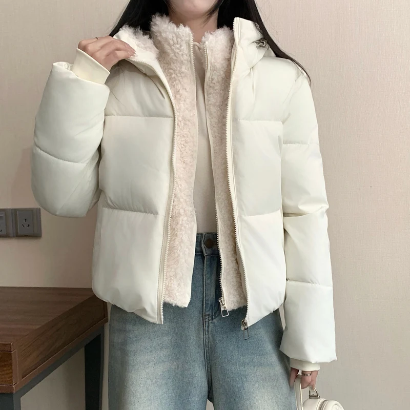Damen nan kurze wattierte Doppeljacke mit abnehmbarem Teddy-Innenfutter und hohem Stehkragen Nord Taschen