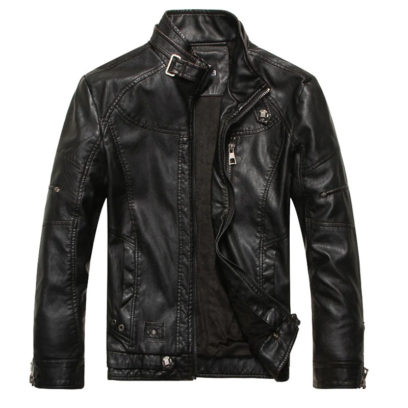 Herren Vintage-Lederoptik-Jacke im Bikerstil mit Stehkragen, Ziernähten und Reißverschluss-Details Nord Taschen