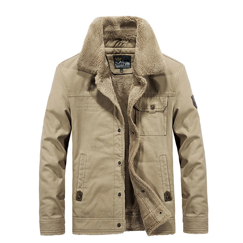 Herren Vintage-inspirierte Canvas-Workerjacke mit Vollfutter-Teddy, Brustpatten und Multifunktions-Taschen Nord Taschen
