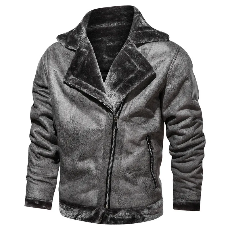 Herren Velours-Imitat-Bikerjacke mit hohem Kragen und wärmender Teddy-Innenseite Nord Taschen