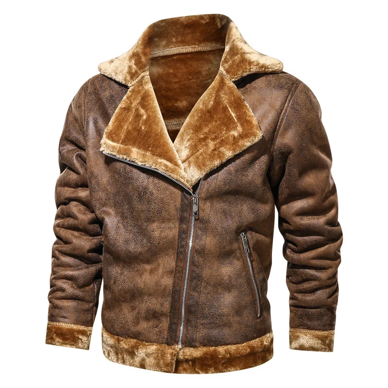 Herren Velours-Imitat-Bikerjacke mit hohem Kragen und wärmender Teddy-Innenseite Nord Taschen