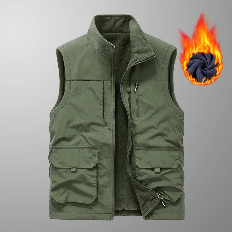 Herren Utility-Weste mit Teddyfleece-Futter, Multifunktionstaschen und hohem Stehkragen Nord Taschen