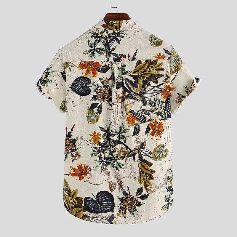 Herren Kurzarm-Henley-Hemd mit floralem Design und hochwertigem Baumwollmaterial