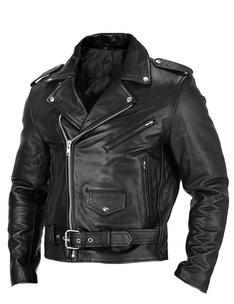 Slim Fit Leder Motorradjacke für Herren mit Stehkragen - Arvani