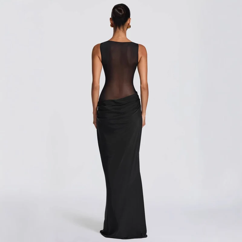 Damen Elegantes Abendkleid mit transparentem Oberteil und raffinierten Rüschen