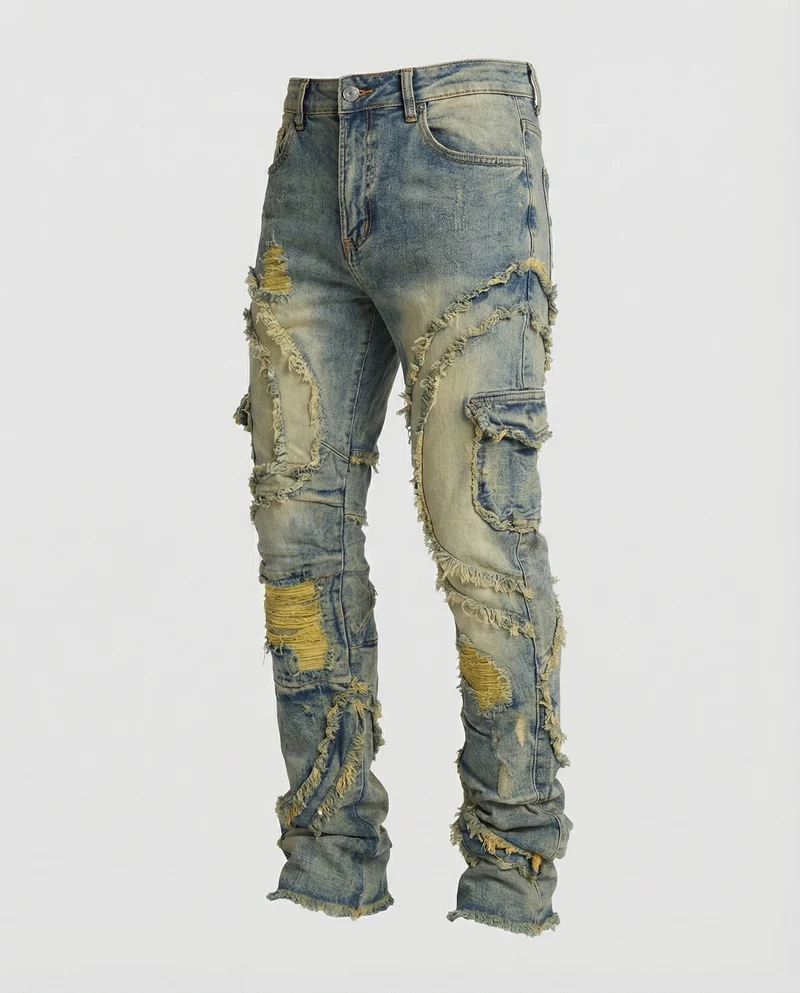 Herren Destroyed Jeans mit Cargotaschen