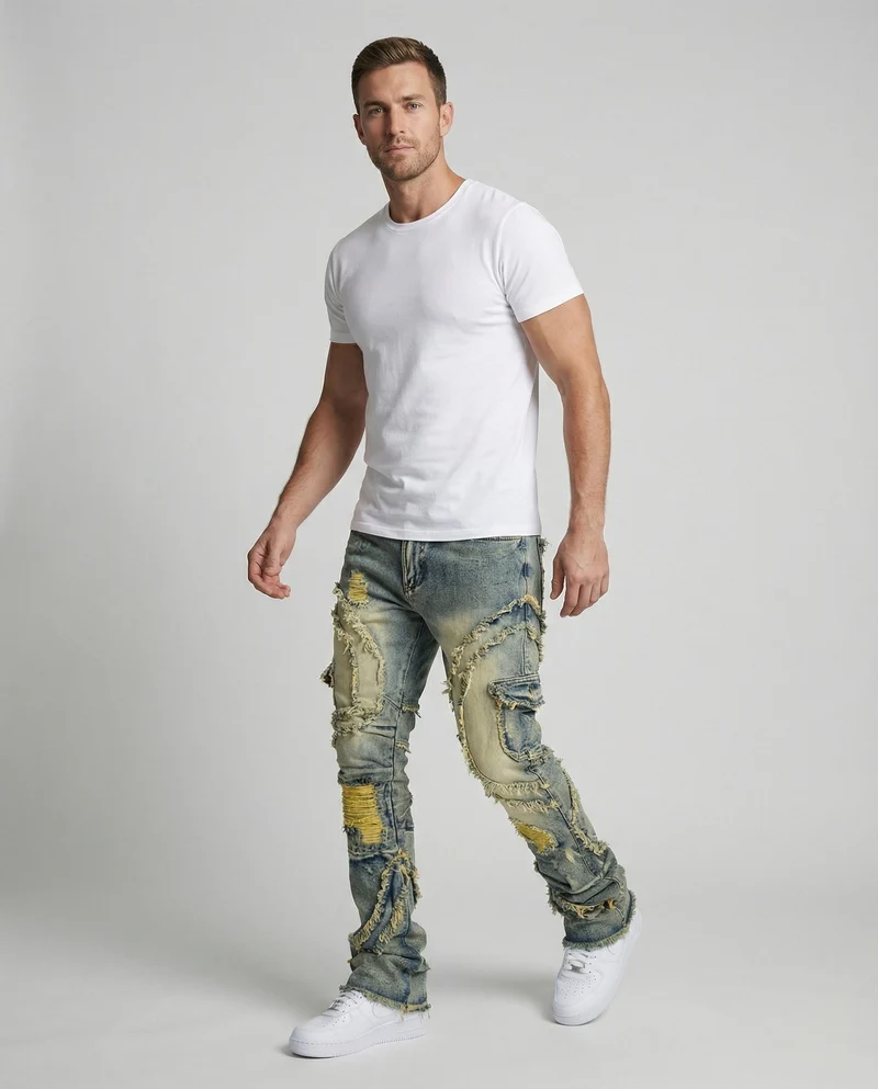 Herren Destroyed Jeans mit Cargotaschen
