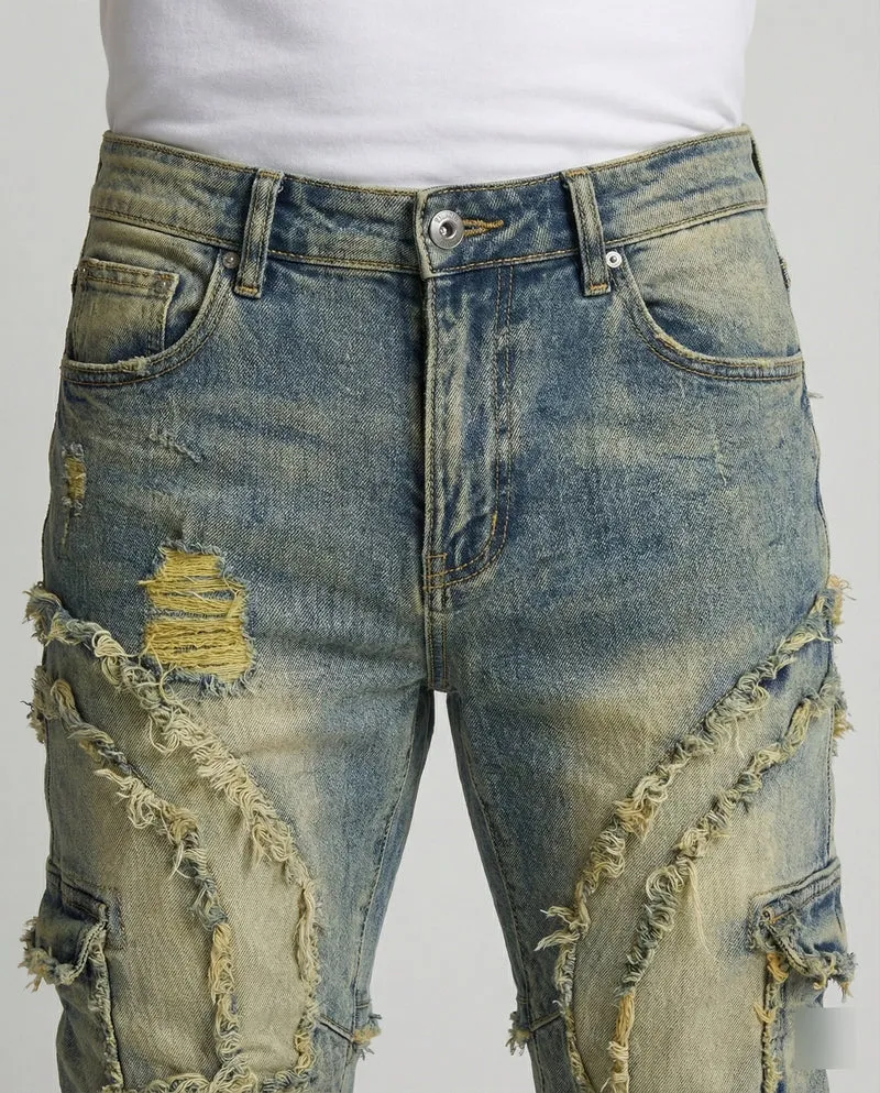 Herren Destroyed Jeans mit Cargotaschen
