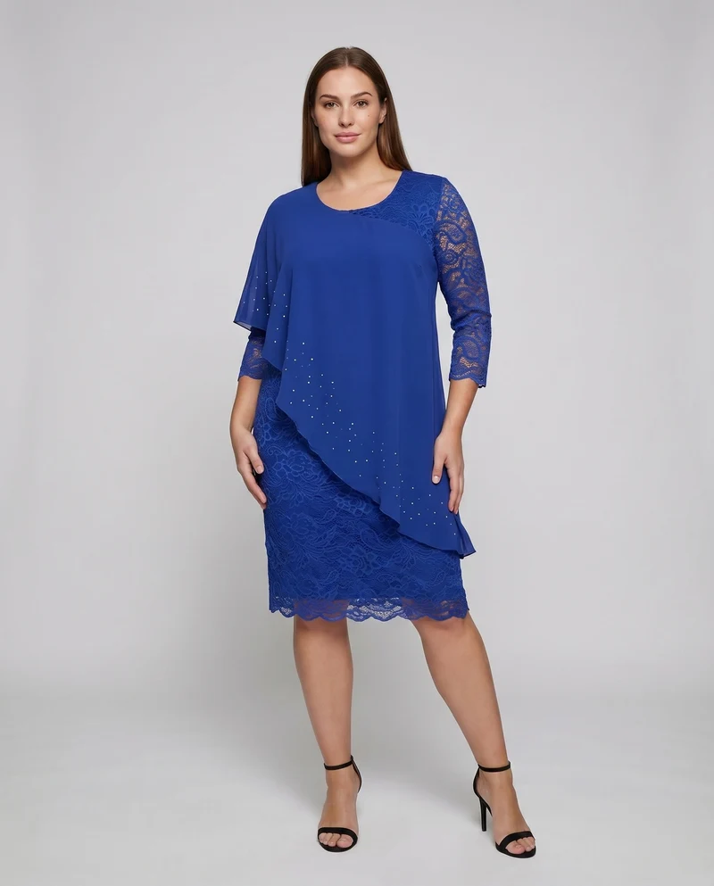 Damen Chiffon-Midi-Set Spitzenrock Asymmetrisches Overlay - Vittorelli