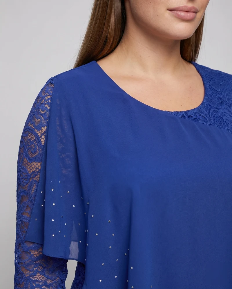 Damen Chiffon-Midi-Set Spitzenrock Asymmetrisches Overlay - Vittorelli