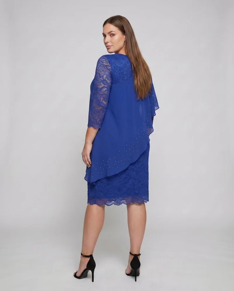 Damen Chiffon-Midi-Set Spitzenrock Asymmetrisches Overlay - Vittorelli