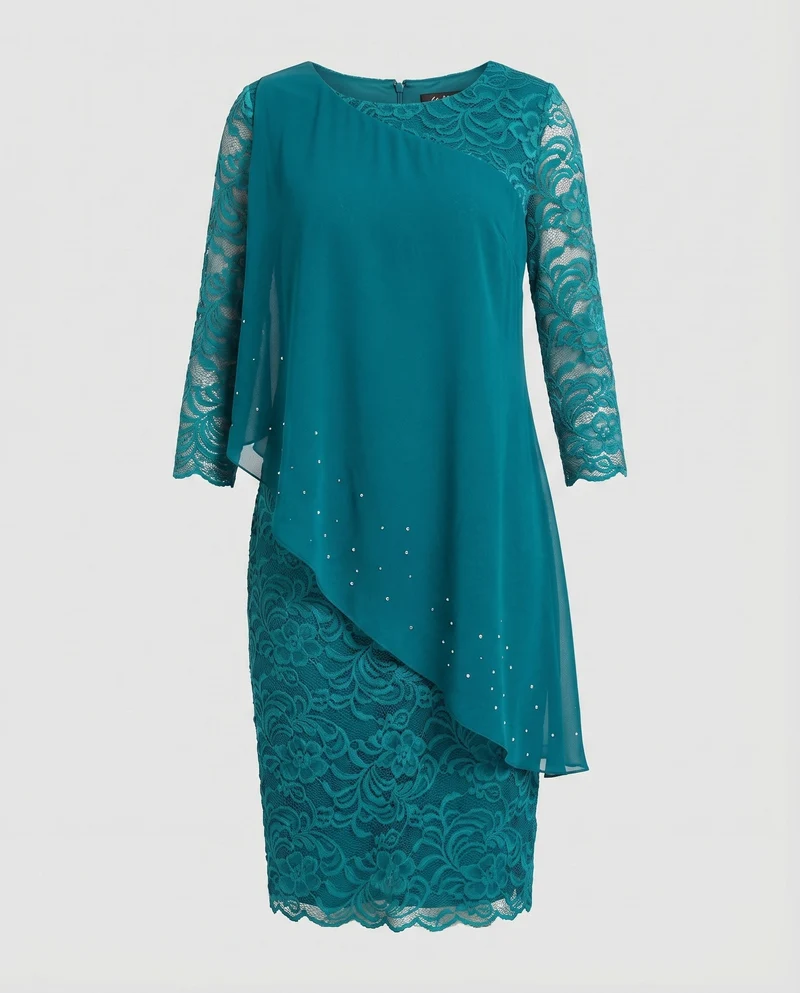 Damen Chiffon-Midi-Set Spitzenrock Asymmetrisches Overlay - Vittorelli