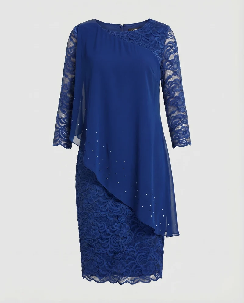 Damen Chiffon-Midi-Set Spitzenrock Asymmetrisches Overlay - Vittorelli