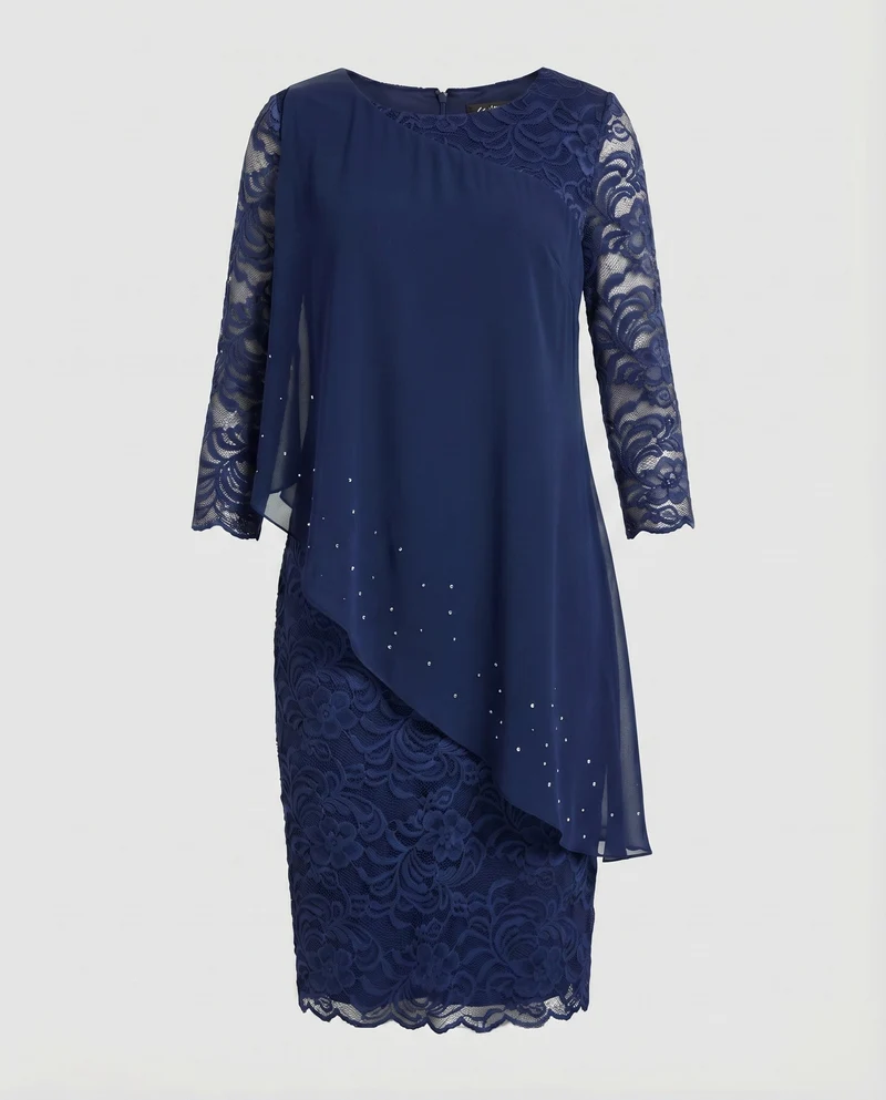 Damen Chiffon-Midi-Set Spitzenrock Asymmetrisches Overlay - Vittorelli