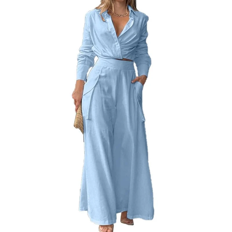 Damen Weite Palazzo-Hose mit extra weitem Bein, hoher Taille und Eingrifftaschen Nord Taschen