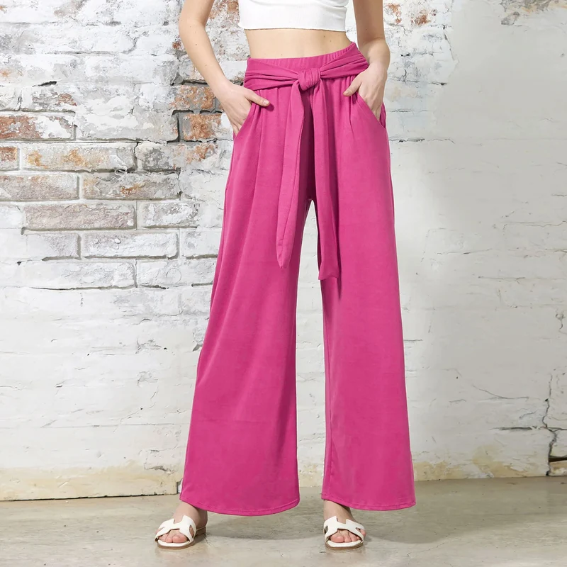 Damen Weite Jersey-Hose mit hohem Bund und Bindegürtel Nord Taschen
