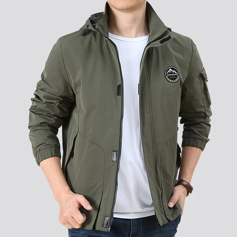 Herren Leichter Urbaner Softshell-Hoodie mit Ärmeltasche und hohem Stehkragen Nord Taschen