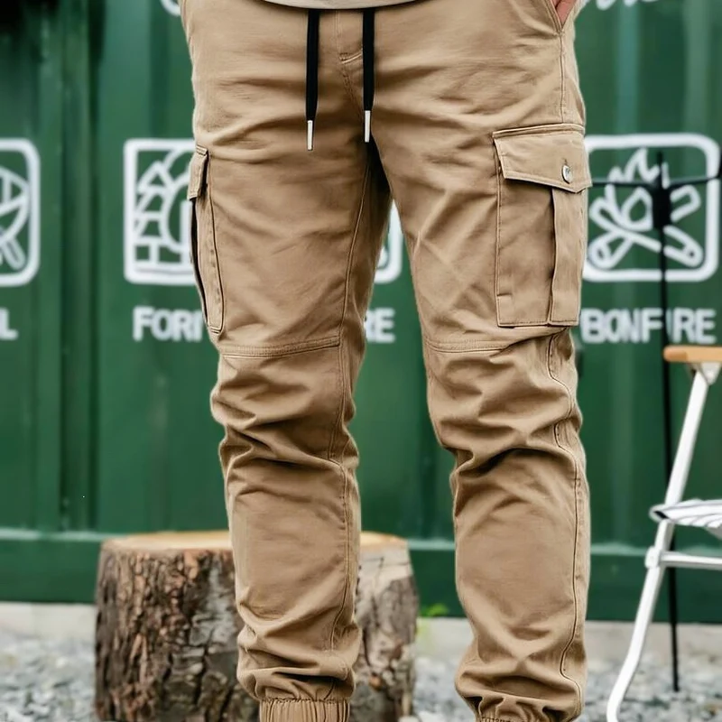 Herren Kordelzug-Cargohose im Joggerstil mit elastischen Bündchen & Mehrfachtaschen Nord Taschen