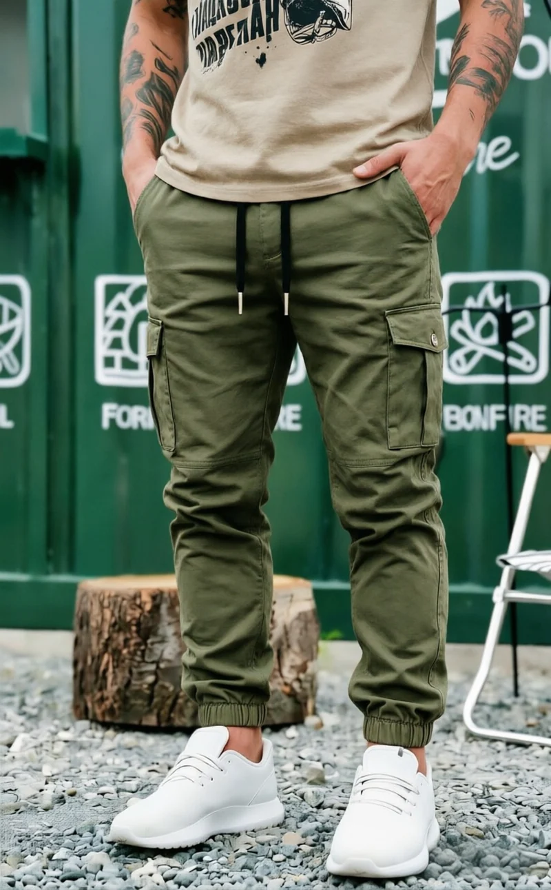 Herren Kordelzug-Cargohose im Joggerstil mit elastischen Bündchen & Mehrfachtaschen Nord Taschen
