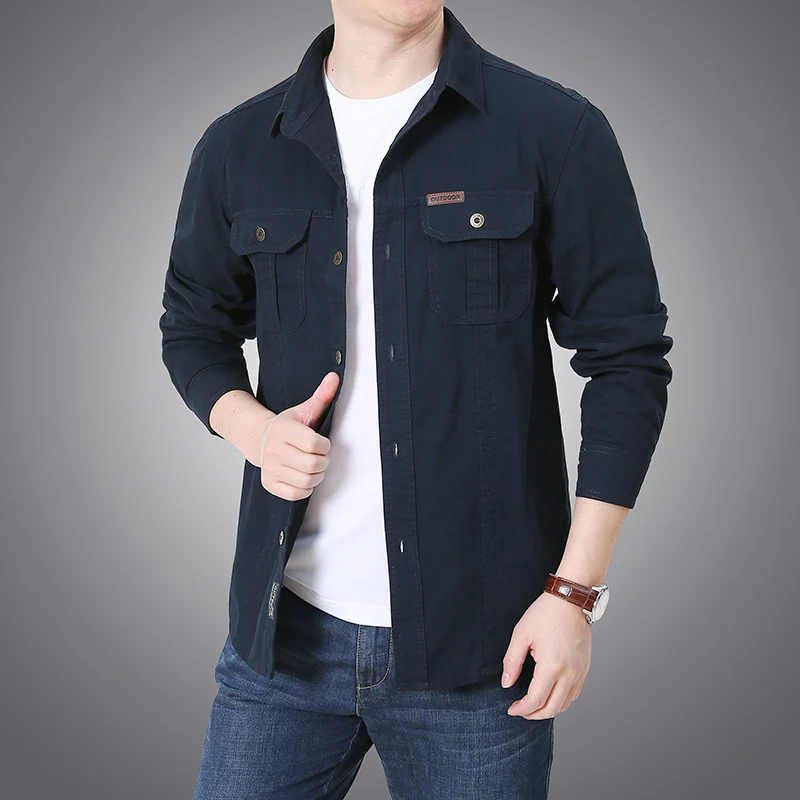 Herren robustes Overshirt aus Baumwoll-Canvas mit Brustpattentaschen Nord Taschen