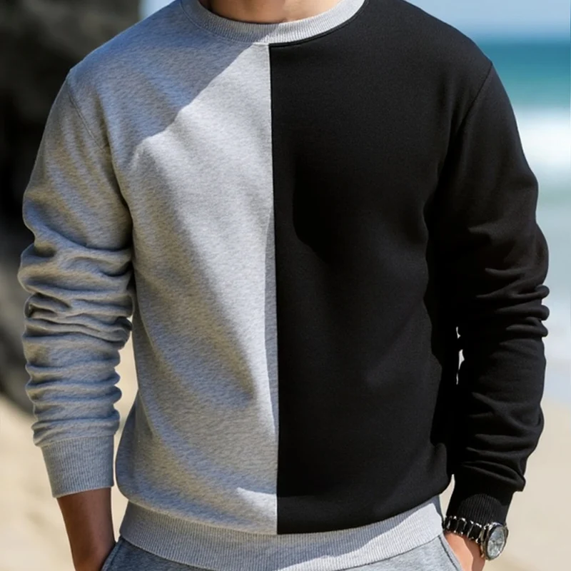 Herren Sweatshirt mit zweifarbiger Blockoptik, Rundhals & weichem Baumwoll‑Mix Nord Taschen
