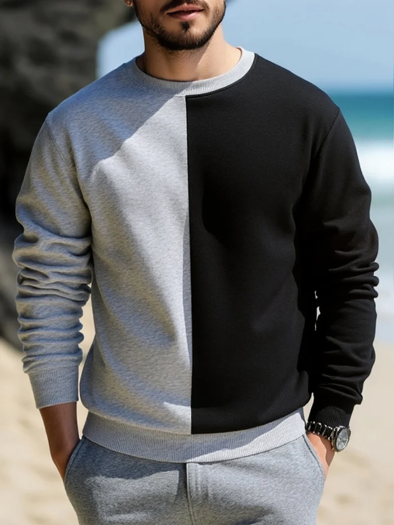 Herren Sweatshirt mit zweifarbiger Blockoptik, Rundhals & weichem Baumwoll‑Mix Nord Taschen