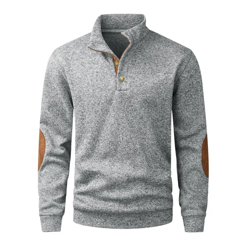 Herren Strickpullover mit Stehkragen, Knopfleiste & Ellbogenpatches Nord Taschen