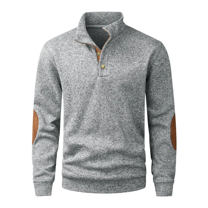 Herren Strickpullover mit Stehkragen, Knopfleiste & Ellbogenpatches Nord Taschen