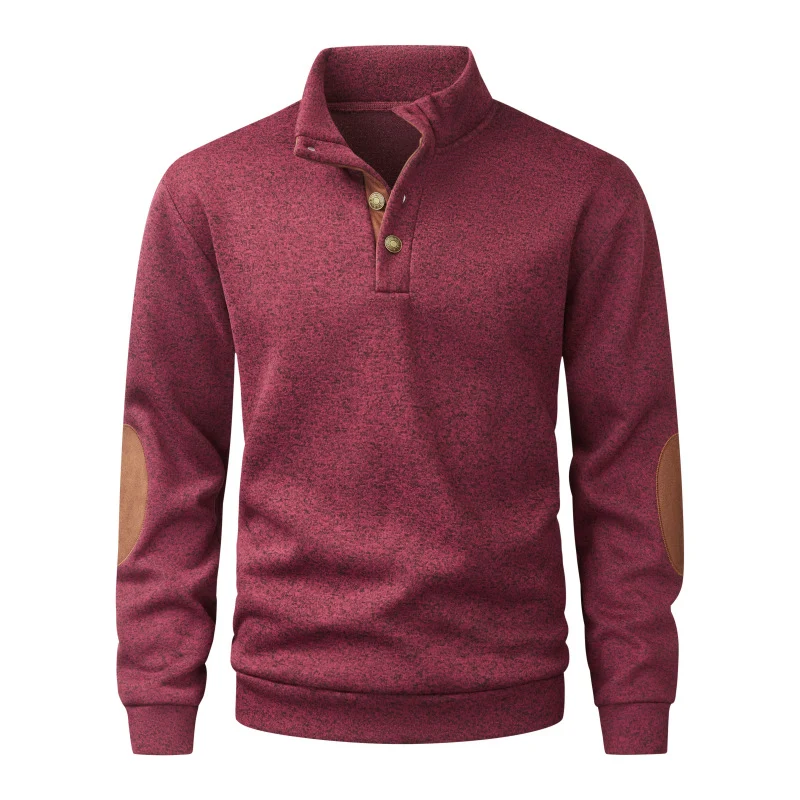 Herren Strickpullover mit Stehkragen, Knopfleiste & Ellbogenpatches Nord Taschen