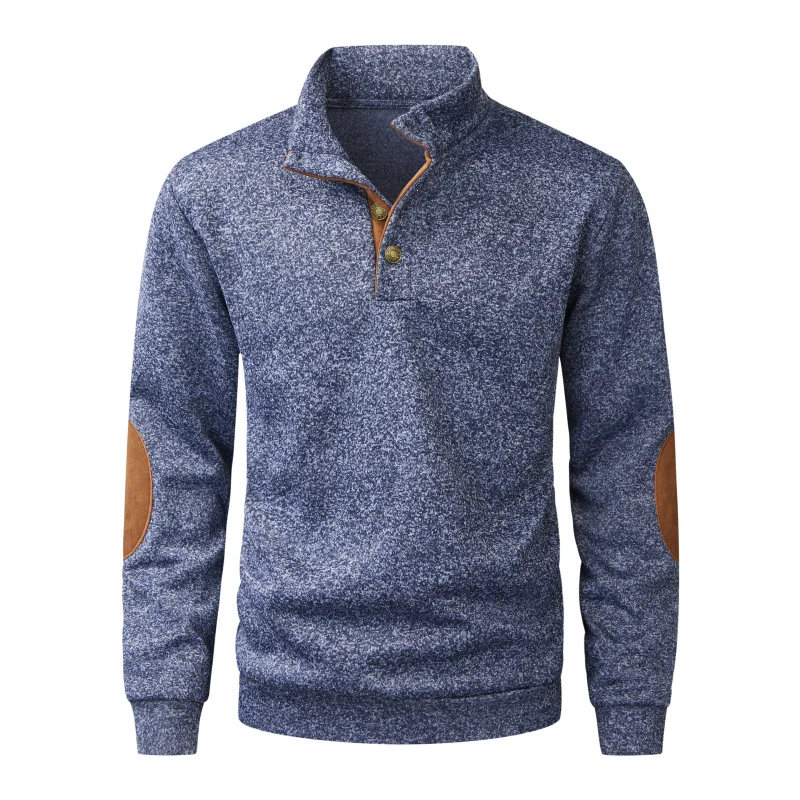 Herren Strickpullover mit Stehkragen, Knopfleiste & Ellbogenpatches Nord Taschen