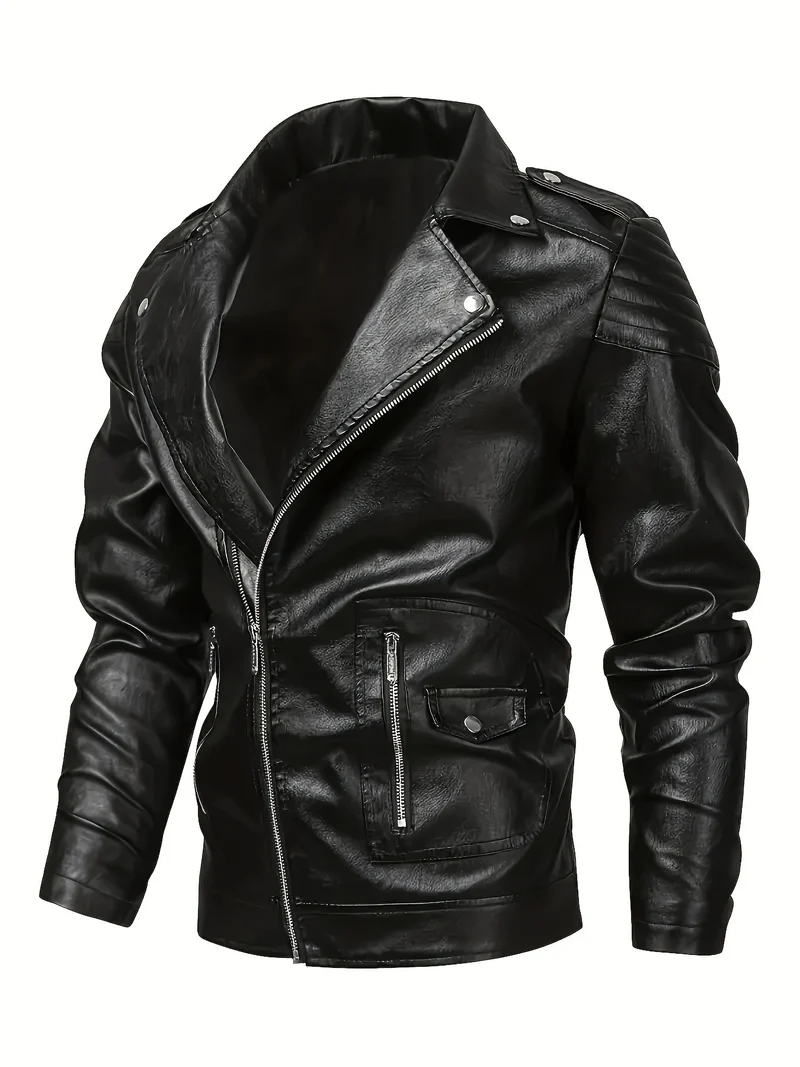 Herren Bikerjacke aus Lederimitat mit asymmetrischem Reißverschluss und gepolsterten Schultereinsätzen Nord Taschen