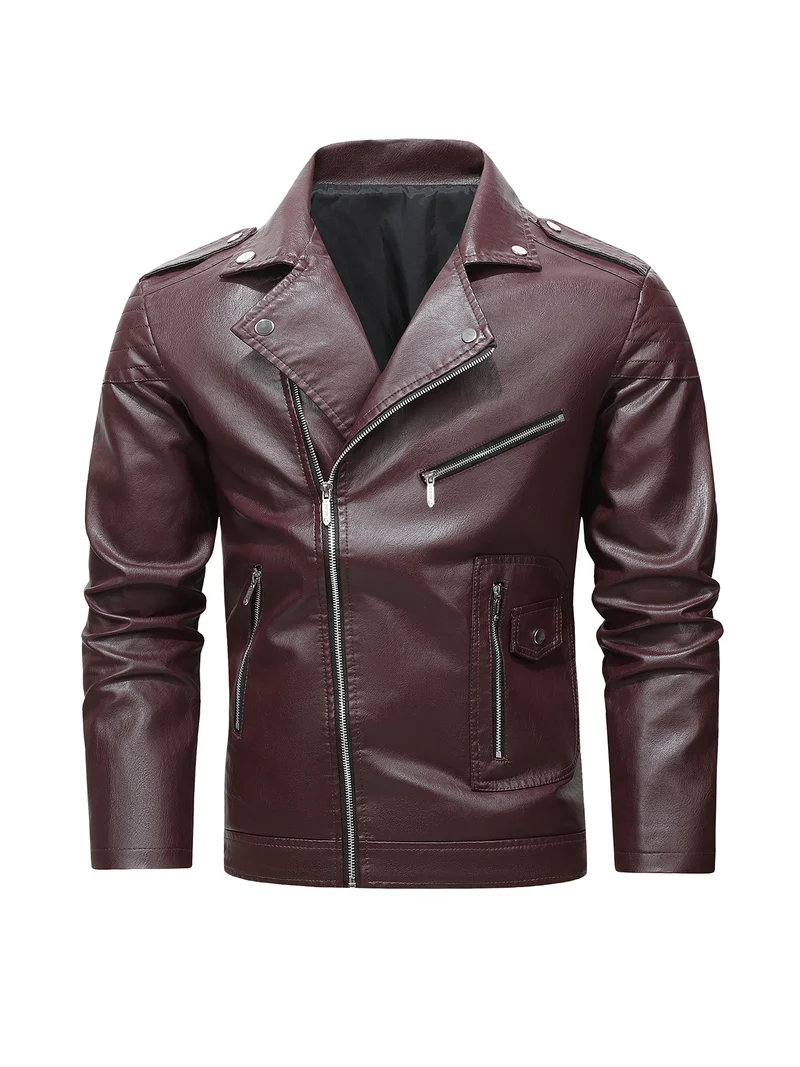Herren Bikerjacke aus Kunstleder mit asymmetrischem Reißverschluss und gesteppter Schulterpartie Nord Taschen