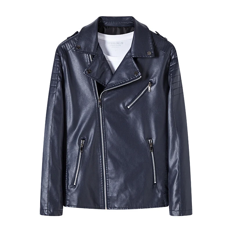 Herren Bikerjacke aus hochwertigem Kunstleder im Slim‑Fit mit schrägem Reißverschluss und gesteppter Schulterpartie Nord Taschen