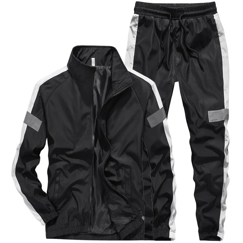 Herren Sportives Freizeit-Trainingsanzug-Set aus leichtem Windbreaker-Material mit Kontraststreifen und reflektierenden Einsätzen Nord Taschen