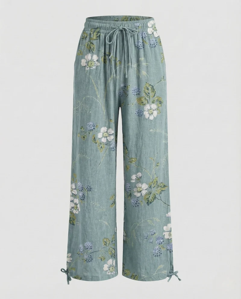 Damen Leinenhose Weit Elastischer Bund Kordelzug