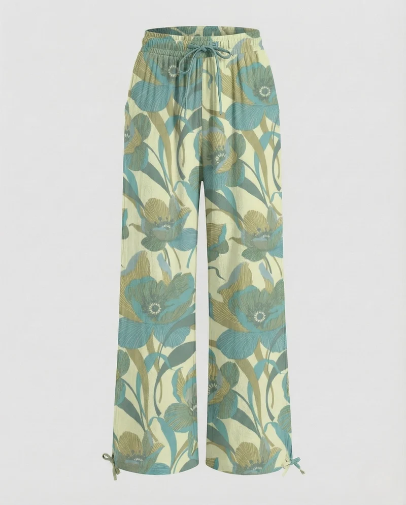 Damen Leinenhose Weit Elastischer Bund Kordelzug