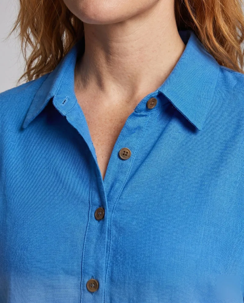 Damen Luftige Kurzarmbluse mit Knopfdetails und Taschen
