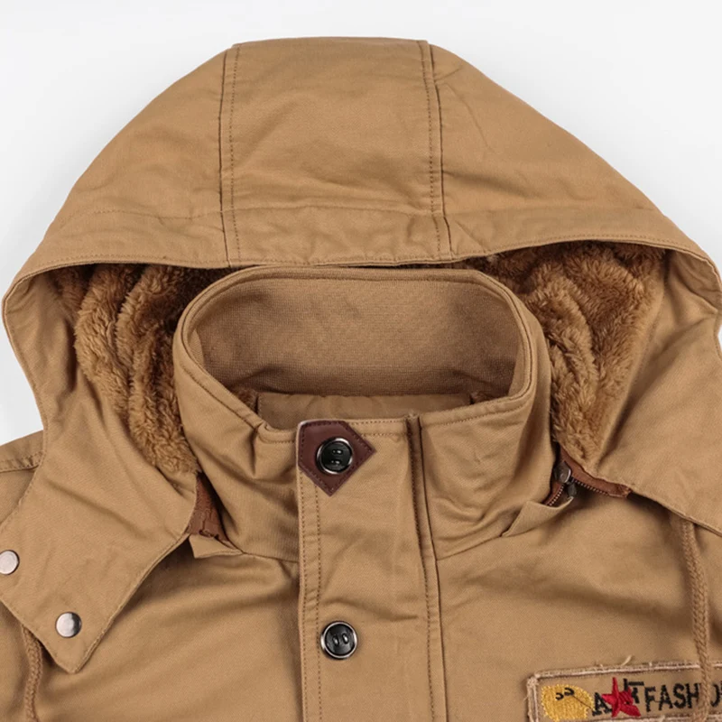 Herren Baumwoll-Canvas Feldjacke mit Teddyfleece-Innenfutter, Tunnelzug und Utility-Taschen Nord Taschen