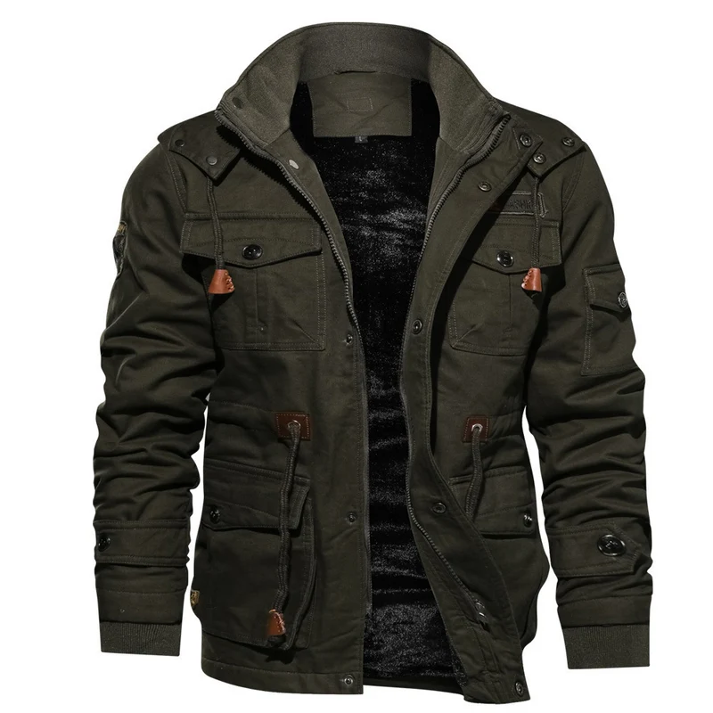 Herren Baumwoll-Canvas Feldjacke mit Teddyfleece-Innenfutter, Tunnelzug und Utility-Taschen Nord Taschen