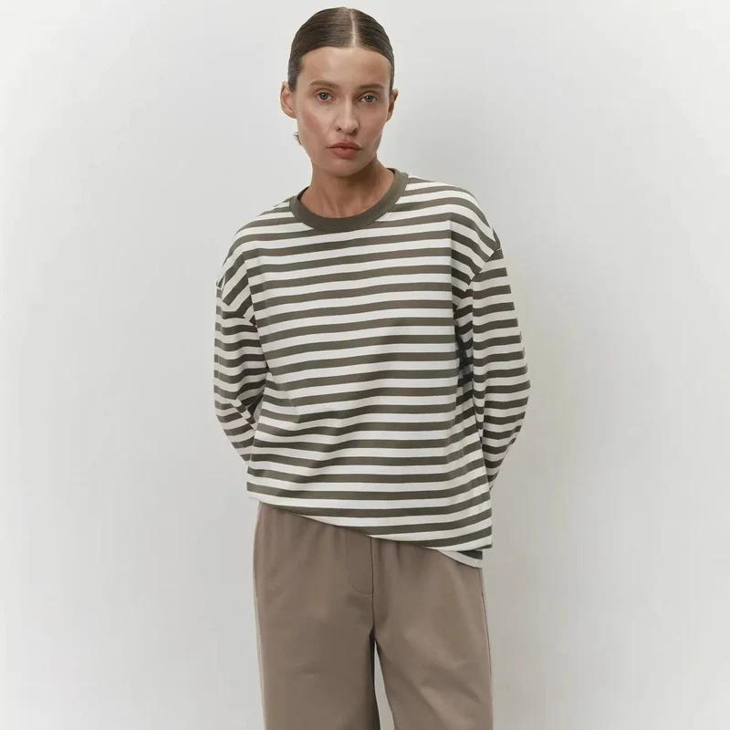 Damen gestreiftes Langarmshirt mit lässigem Schnitt und rundem Halsausschnitt