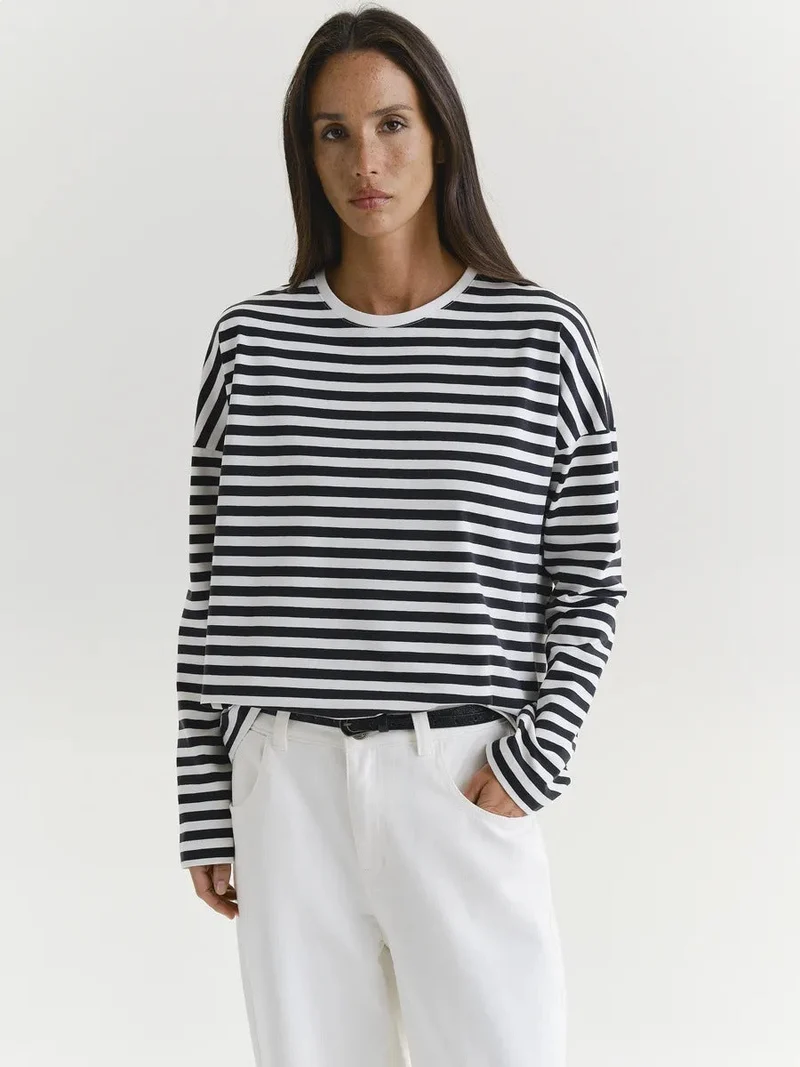 Damen gestreiftes Langarmshirt mit lässigem Schnitt und rundem Halsausschnitt