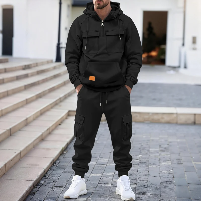 Herren technischer Oversize-Hoodie mit Halbzip, Kapuze, Kängurutasche und aufgesetzten Utility-Taschen Nord Taschen